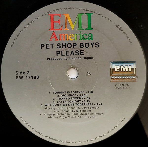 Pet Shop Boys : Please (LP,Album,Stereo)