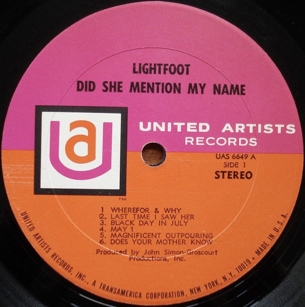 Gordon Lightfoot : Did She Mention My Name (LP,Album,Stereo)