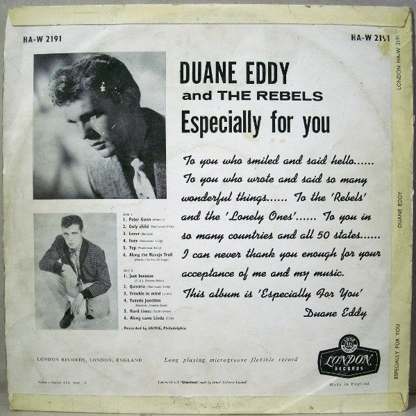 Duane Eddy And The Rebels : Especially For You (LP,Album,Mono)