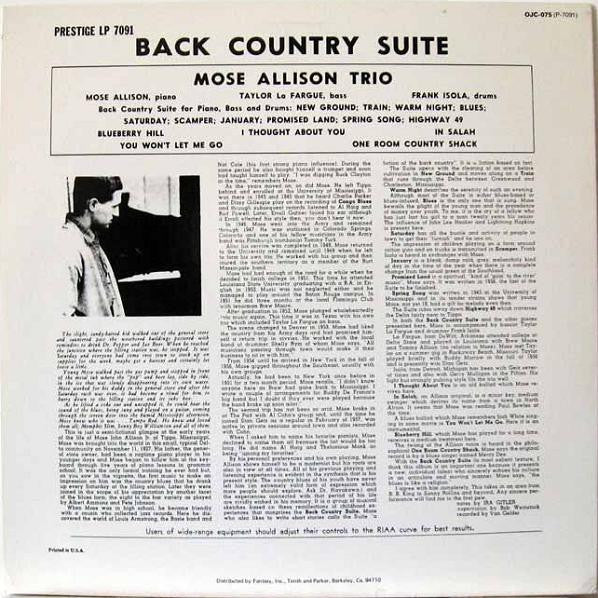 Mose Allison : Back Country Suite For Piano, Bass And Drums (LP,Album,Reissue)