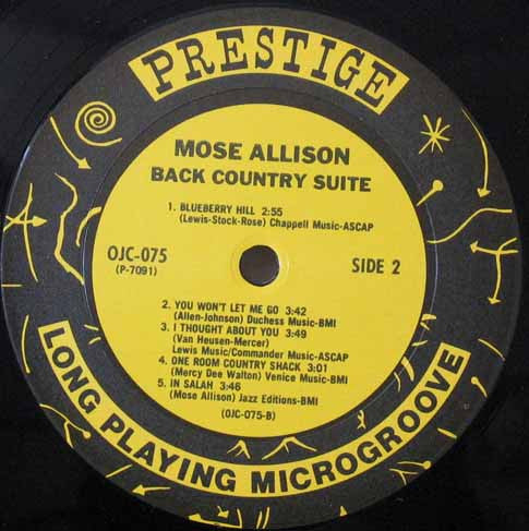 Mose Allison : Back Country Suite For Piano, Bass And Drums (LP,Album,Reissue)