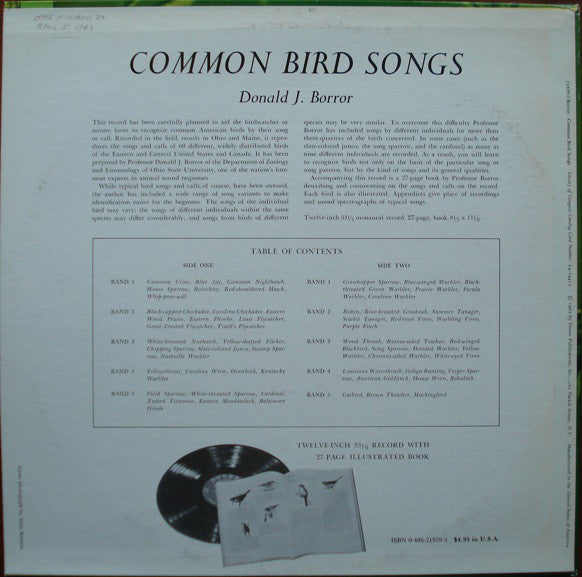 Donald J. Borror : Common Bird Songs (LP,Mono)