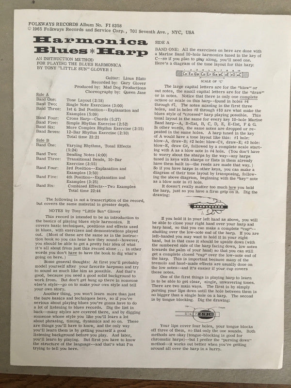 Tony Glover : Blues-Harp (An Instruction Method For Playing The Blues Harmonica) (LP)