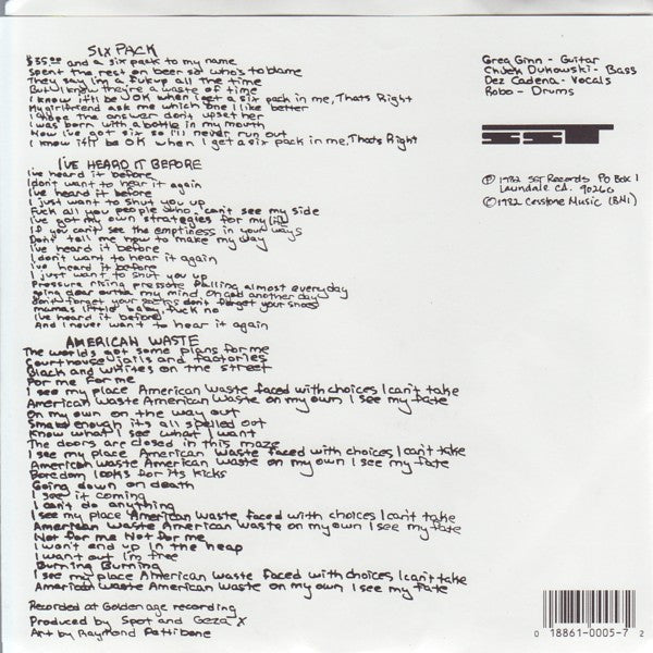 Black Flag : Six Pack (7",45 RPM,Single,Reissue)