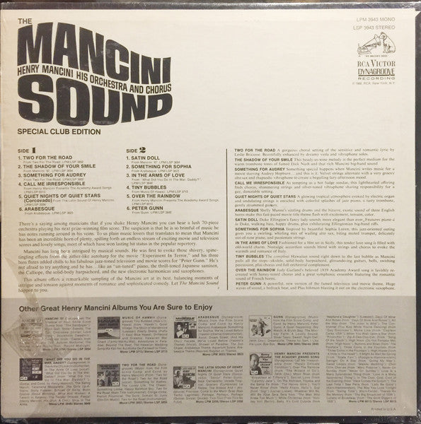 Henry Mancini And His Orchestra And Chorus : The Mancini Sound (LP,Compilation,Club Edition)
