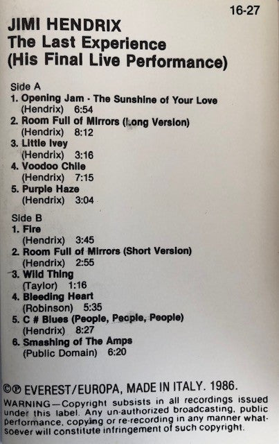 Jimi Hendrix : The Last Experience (His Final Live Performance) (Compilation)