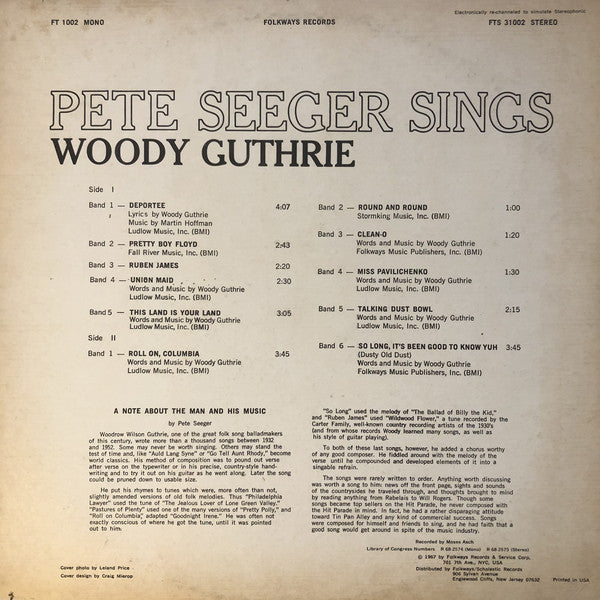 Pete Seeger : Pete Seeger Sings Woody Guthrie (LP)