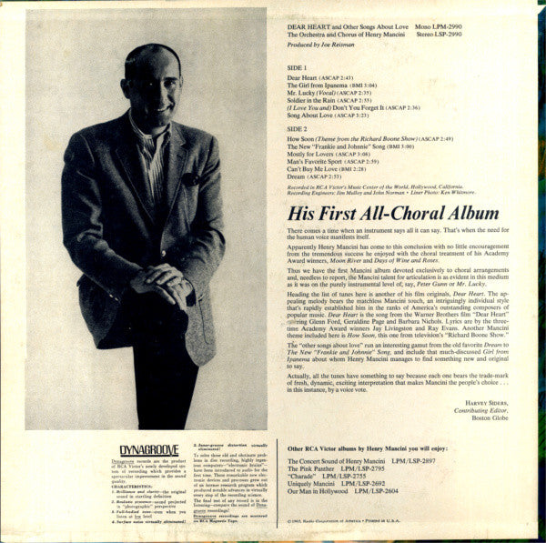 Henry Mancini And His Orchestra And Henry Mancini Chorus, The : Dear Heart And Other Songs About Love (LP,Album,Stereo)