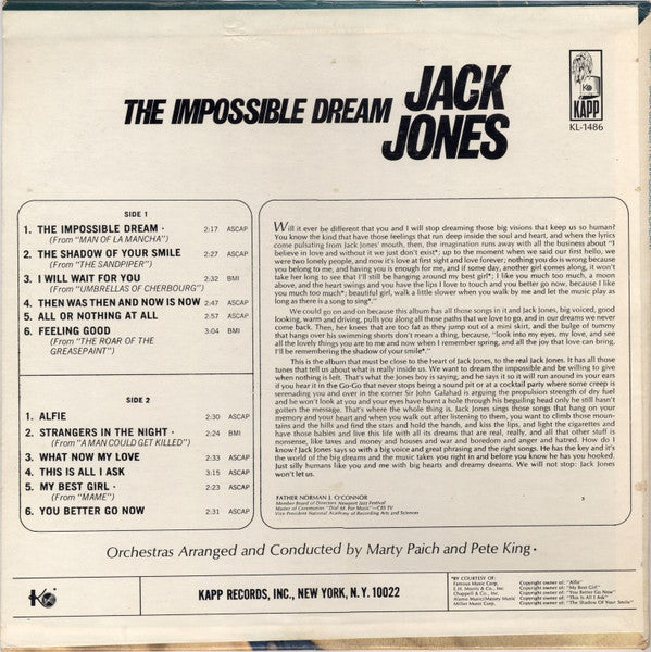 Jack Jones : The Impossible Dream (LP,Album,Mono)