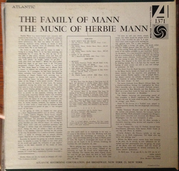 Family Of Mann, The : The Music Of Herbie Mann (LP,Album,Mono)