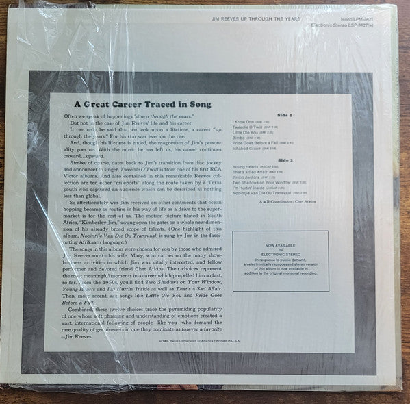 Jim Reeves : Up Through The Years (LP,Compilation,Stereo)