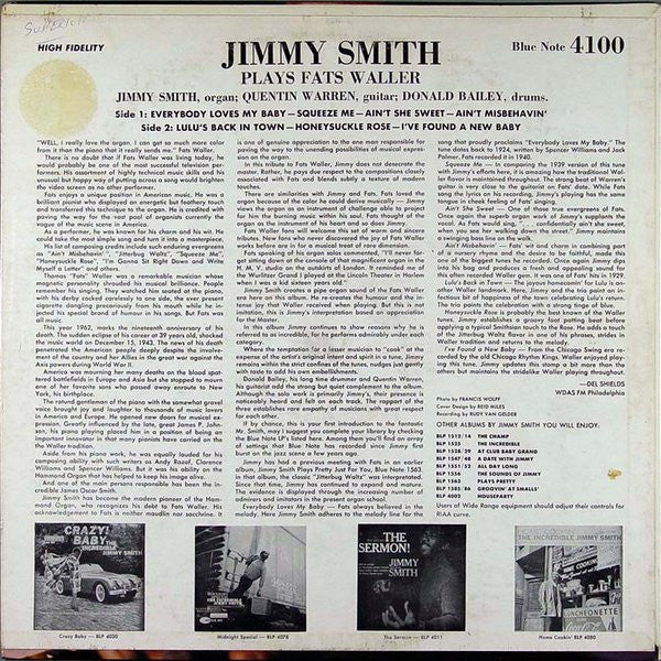 Jimmy Smith : Plays Fats Waller (LP,Album,Mono)