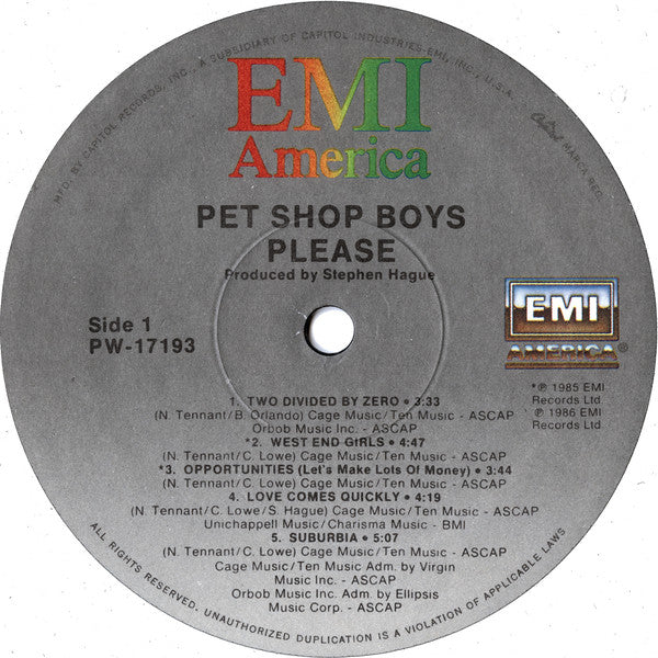 Pet Shop Boys : Please (LP,Album,Stereo)