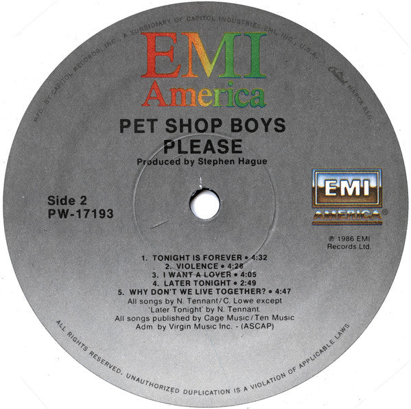 Pet Shop Boys : Please (LP,Album,Stereo)