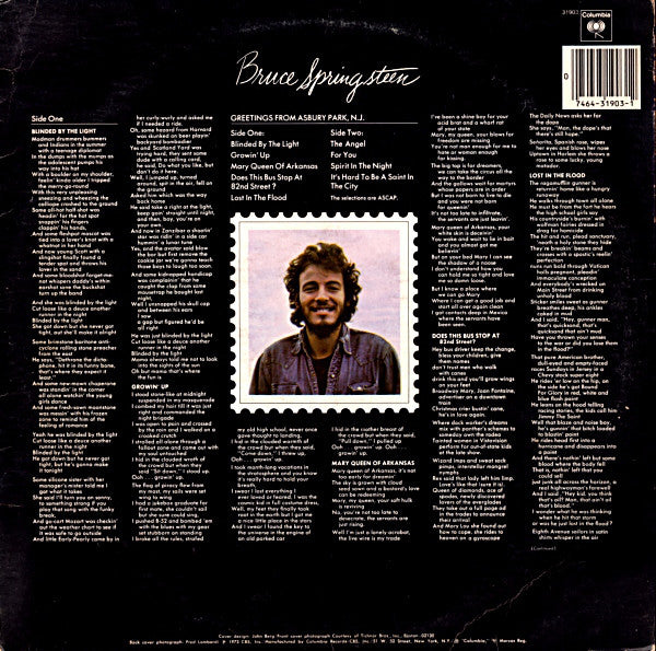 Bruce Springsteen : Greetings From Asbury Park, N.J. (LP,Album,Reissue)