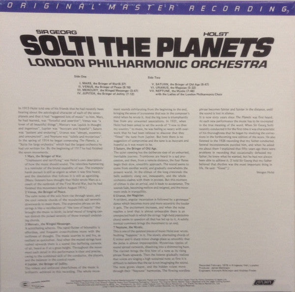 Gustav Holst, Georg Solti, London Philharmonic Orchestra : The Planets (LP,Album,Remastered,Reissue)