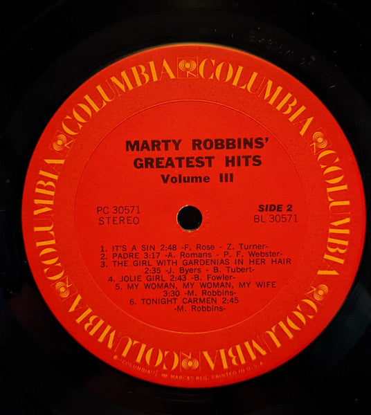Marty Robbins : Marty Robbins' Greatest Hits Vol. III (LP,Compilation)