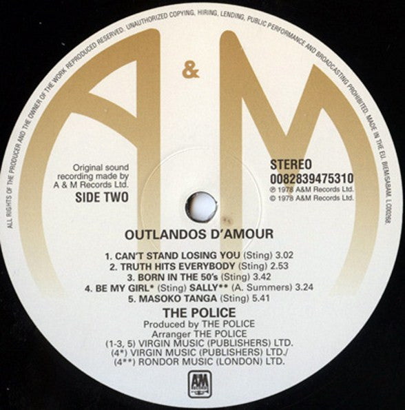 Police, The : Outlandos D'Amour (LP,Album,Misprint,Reissue,Stereo)