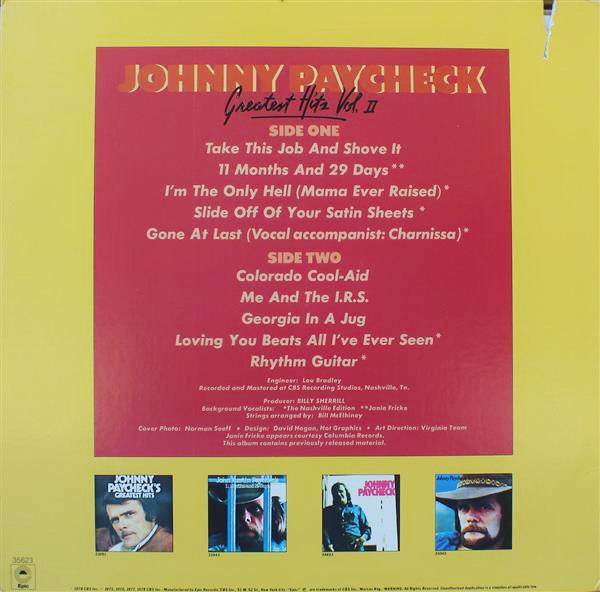 Johnny Paycheck : Greatest Hits, Volume 2 (LP,Compilation)