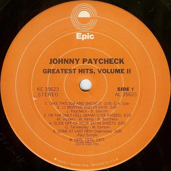 Johnny Paycheck : Greatest Hits, Volume 2 (LP,Compilation)