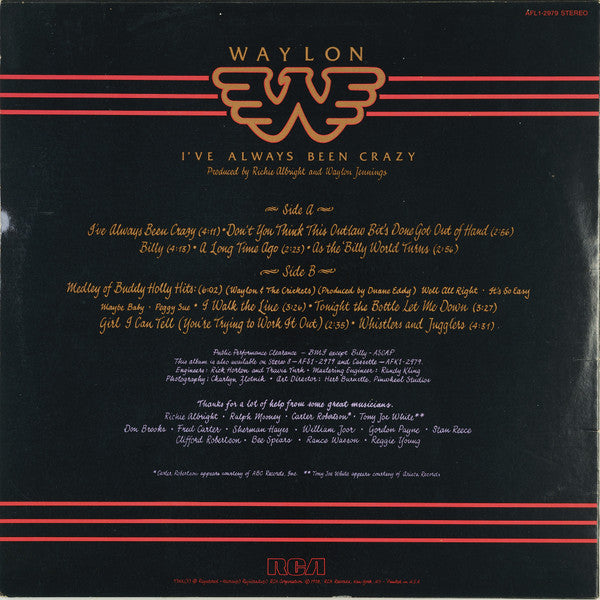 Waylon Jennings : I've Always Been Crazy (LP,Album,Stereo)