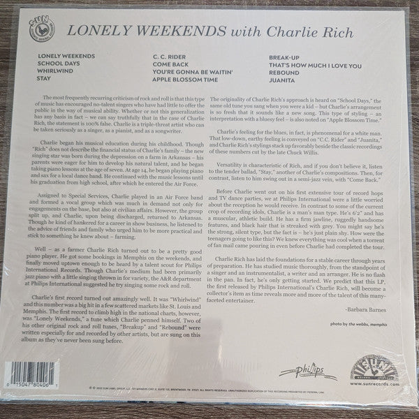 Charlie Rich : Lonely Weekends (LP,Album,Mono)