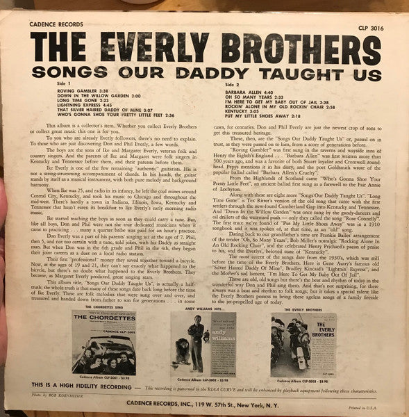 Everly Brothers : Songs Our Daddy Taught Us (LP,Album,Mono)