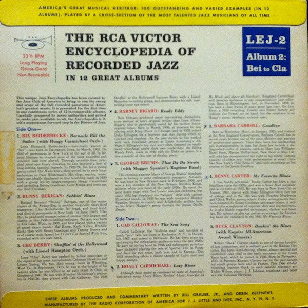 Various : The RCA Victor Encyclopedia Of Recorded Jazz: Album 2 - Bei To Cla (LP,10",Compilation)