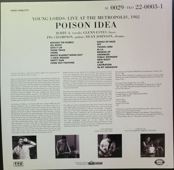 Poison Idea : Young Lords: Live At The Metropolis, 1982 (LP,Record Store Day)