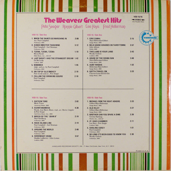 Weavers, The : Greatest Hits (LP,Compilation,Stereo)