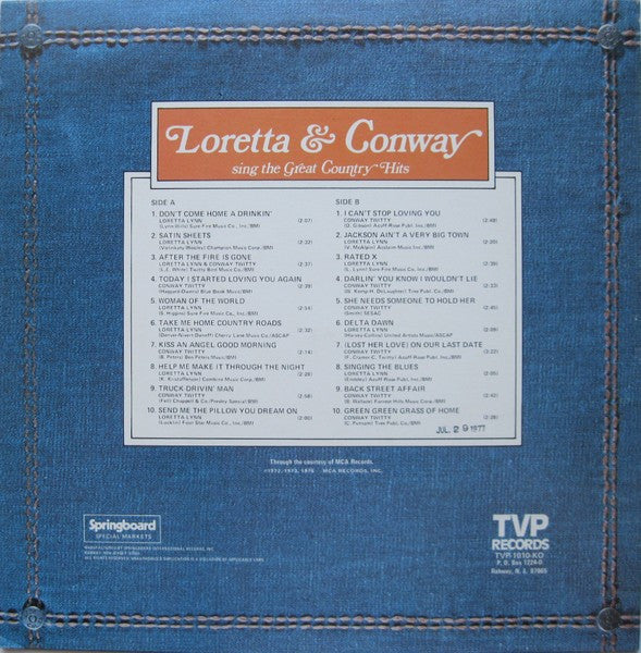 Conway Twitty & Loretta Lynn : Sing The Great Country Hits (LP,Compilation,Stereo)