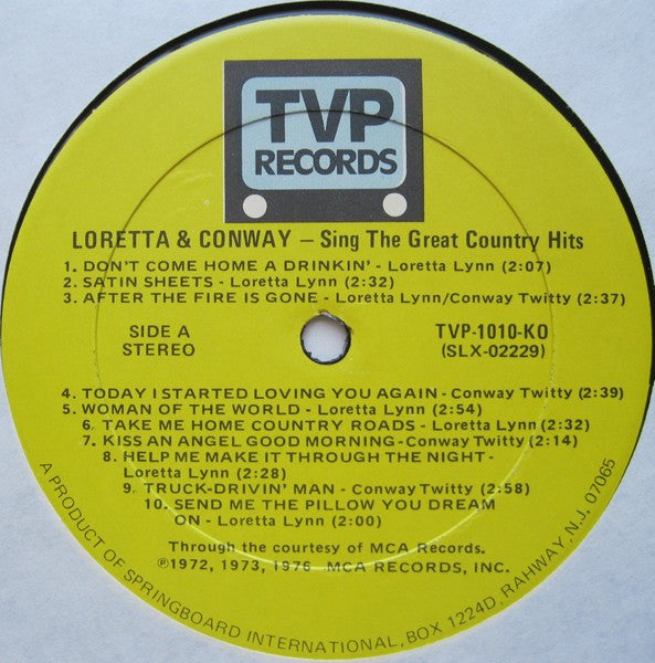 Conway Twitty & Loretta Lynn : Sing The Great Country Hits (LP,Compilation,Stereo)