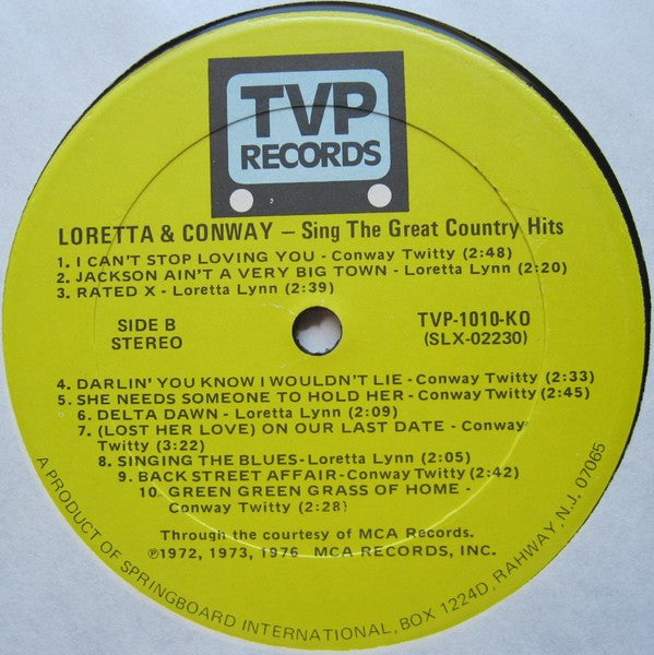 Conway Twitty & Loretta Lynn : Sing The Great Country Hits (LP,Compilation,Stereo)