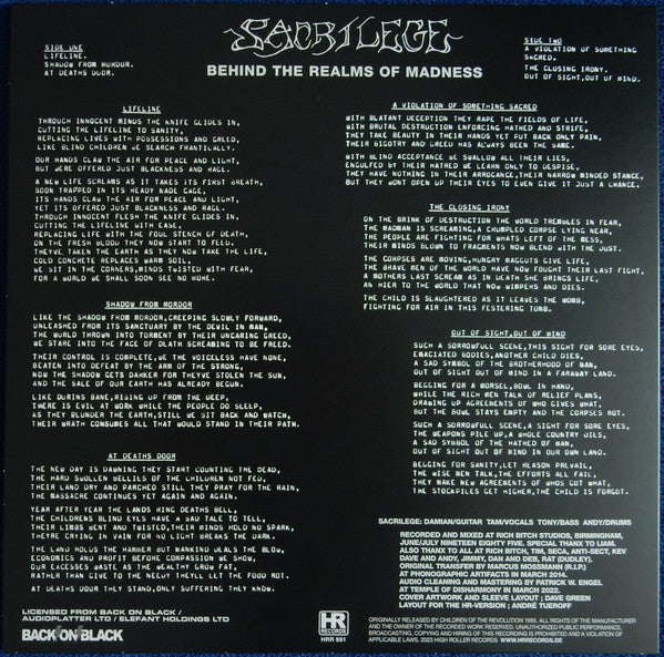 Sacrilege : Behind The Realms Of Madness (12",33 ⅓ RPM,Mini-Album)