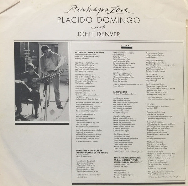 Placido Domingo With John Denver : Perhaps Love (LP,Album)