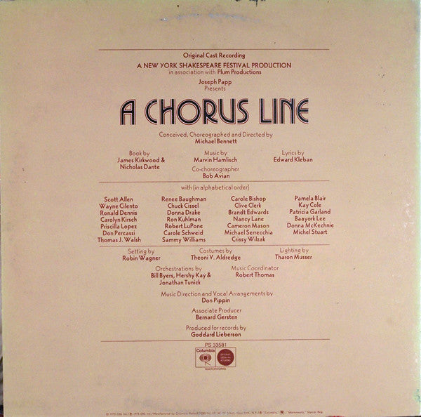 "A Chorus Line" Original Broadway Cast : A Chorus Line - Original Cast Recording (LP,Album)
