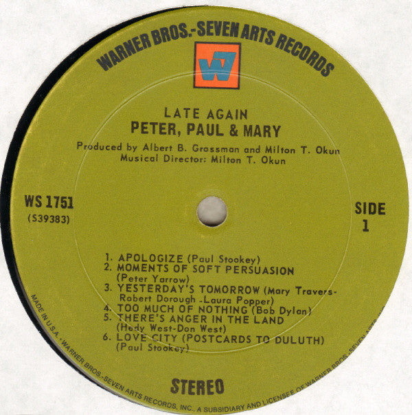 Peter, Paul & Mary : Late Again (LP,Album)