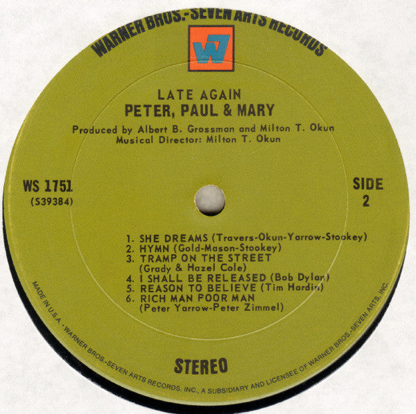Peter, Paul & Mary : Late Again (LP,Album)