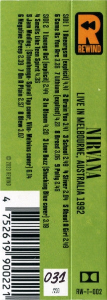 Nirvana : Live In Melbourne, Australia  1992 (Album,Numbered,Unofficial Release)