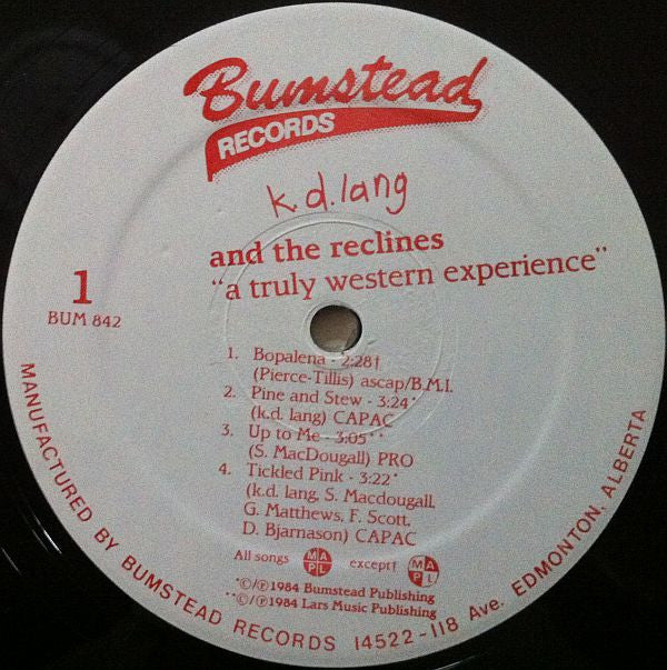k.d. lang and the reclines : A Truly Western Experience (LP,Album)