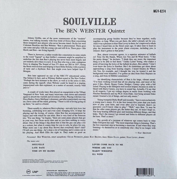 Ben Webster Quintet, The : Soulville (LP,Album,Reissue,Mono)