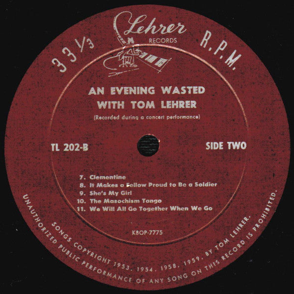 Tom Lehrer : An Evening Wasted With Tom Lehrer (LP,Album,Mono)
