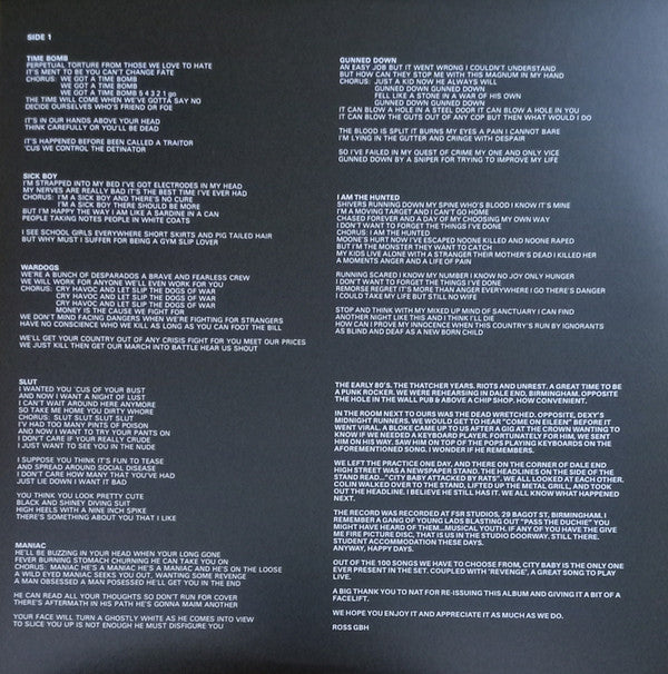 G.B.H. : City Baby Attacked By Rats (LP,Album,Reissue)