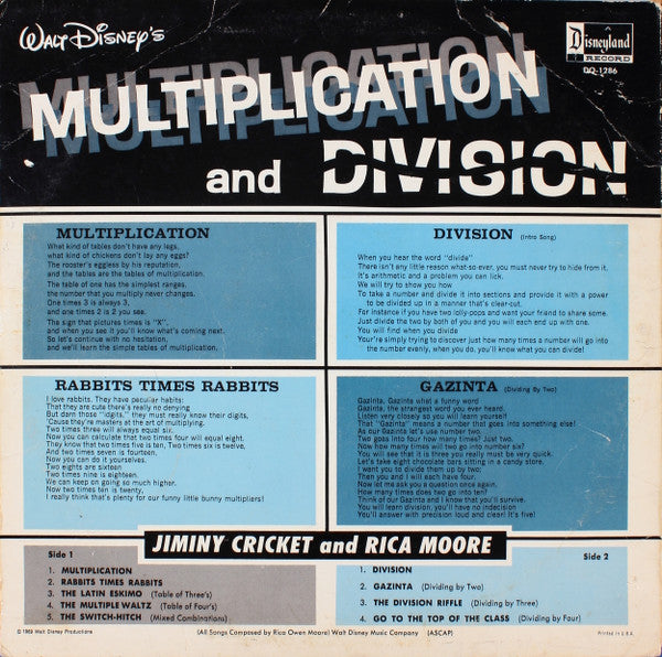 Jiminy Cricket & Rica Moore : Multiplication And Division (LP,Album)