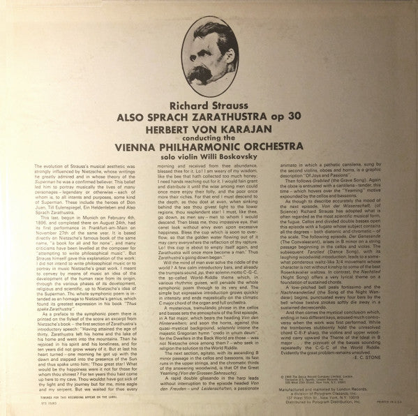 Richard Strauss - Herbert von Karajan Conducting Wiener Philharmoniker : Also Sprach Zarathustra (LP,Album,Reissue,Repress,Stereo)