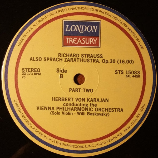 Richard Strauss - Herbert von Karajan Conducting Wiener Philharmoniker : Also Sprach Zarathustra (LP,Album,Reissue,Repress,Stereo)
