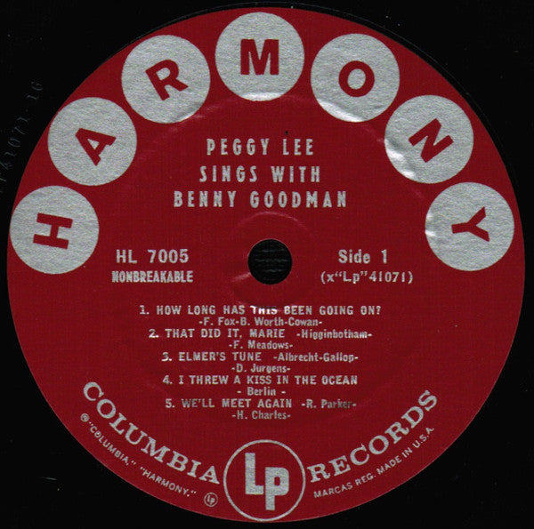 Peggy Lee And Benny Goodman : Peggy Lee Sings With Benny Goodman (LP,Compilation)