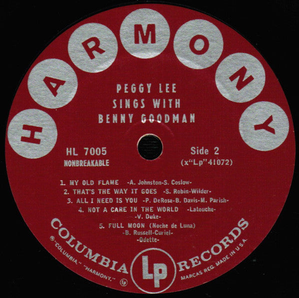 Peggy Lee And Benny Goodman : Peggy Lee Sings With Benny Goodman (LP,Compilation)