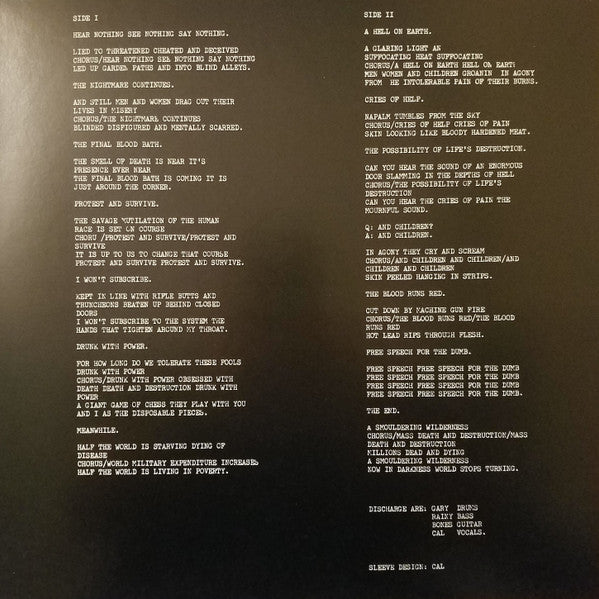 Discharge : Hear Nothing See Nothing Say Nothing (LP,Album,Reissue)