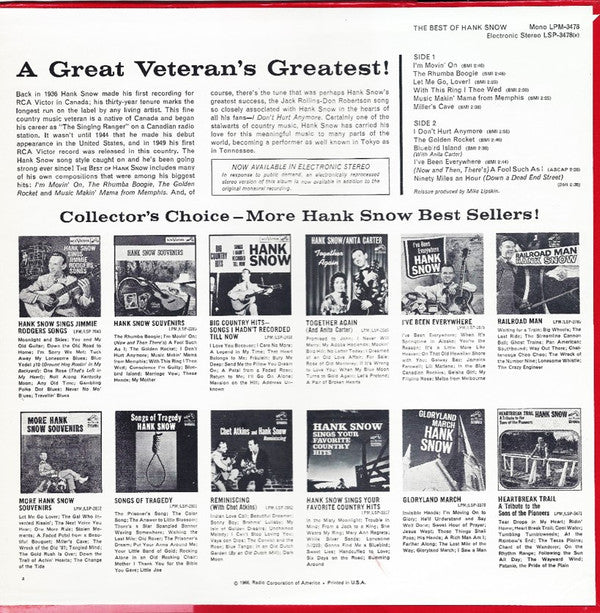Hank Snow : The Best Of (LP,Compilation,Stereo)